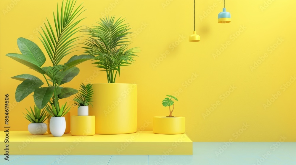 Potted plants in a modern yellow interior