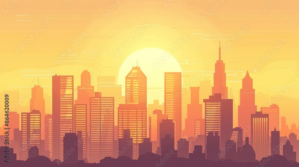 Cityscape Sunset with Silhouette Buildings Cityscape Sunset with Silhouette Buildings
