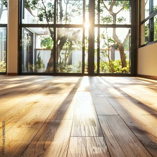 Sunlit Modern Room with Detailed Wooden Flooring © BG_Illustrations