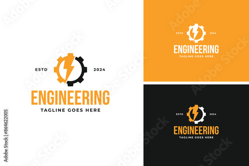 Electric gear bike mechanical engineering logo design vector illustration template idea