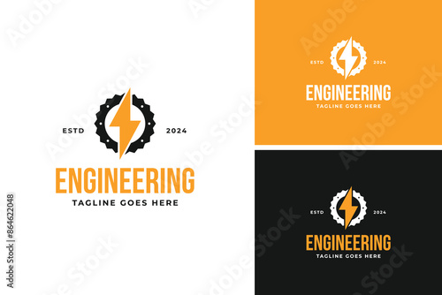 Electric gear bike mechanical engineering logo design vector illustration template idea