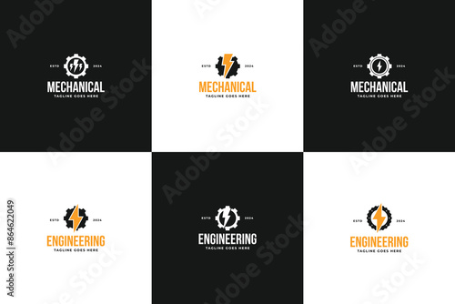 Set collection electric gear bike mechanical engineering logo design vector illustration template idea