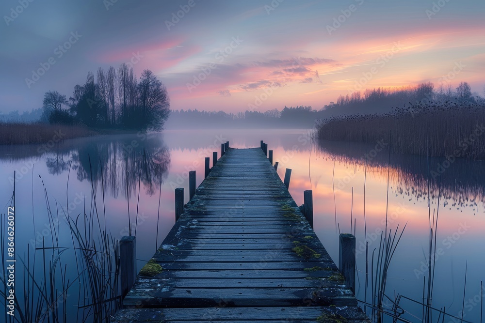 A wooden bridge spans a body of water, with a beautiful sunset in the background. The scene is serene and peaceful, with the water reflecting the colors of the sky A wooden bridge spans a body of water, with a beautiful sunset in the background. The scene is serene and peaceful, with the water reflecting the colors of the sky