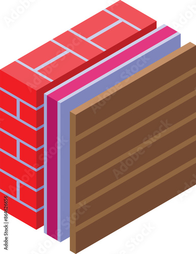Isometric icon illustrating the different layers of an external thermal insulation composite system