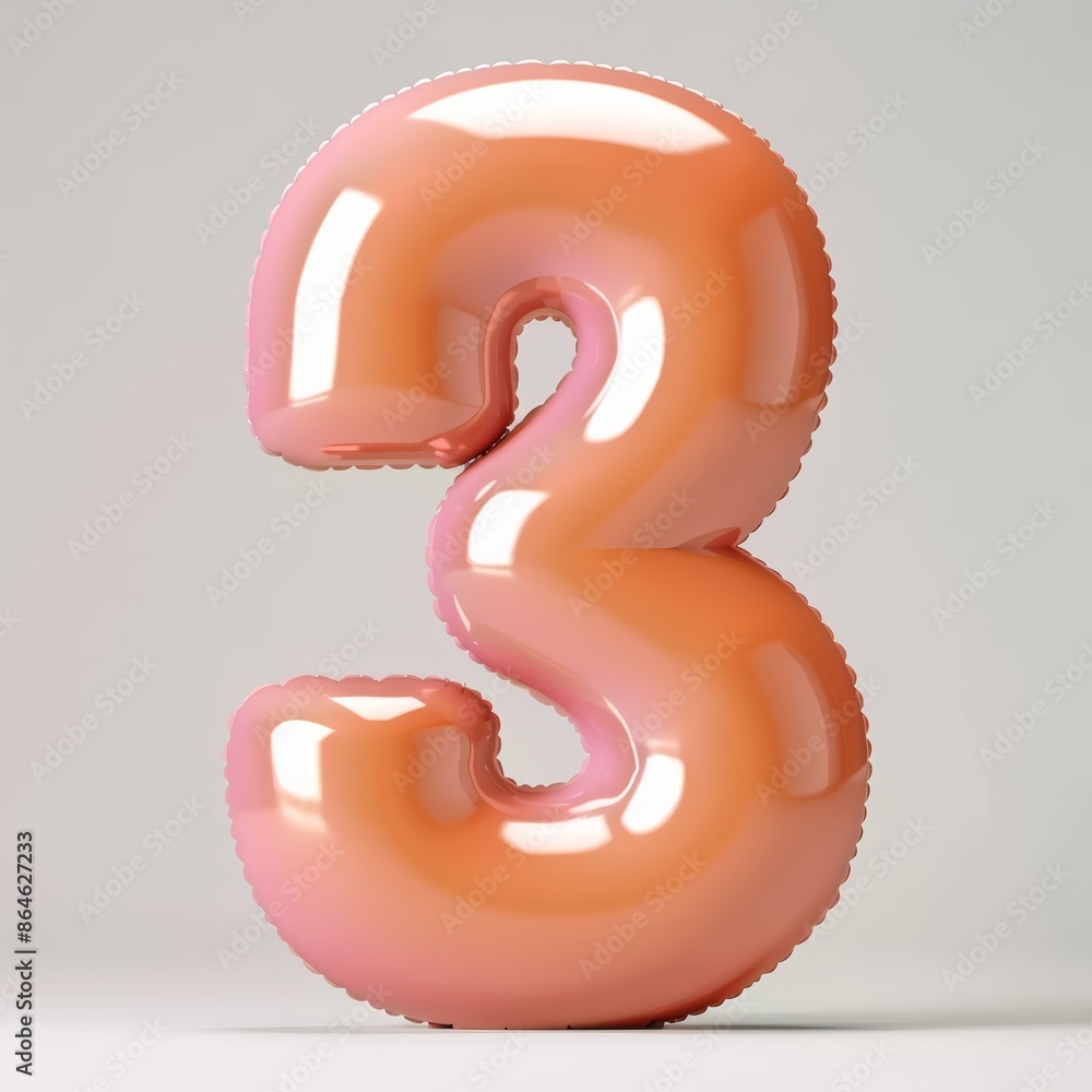 Pink number three balloon on white background Pink number three balloon on white background