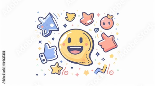 Cheerful Emoji Surrounded by Social Media Symbols © Iswanto