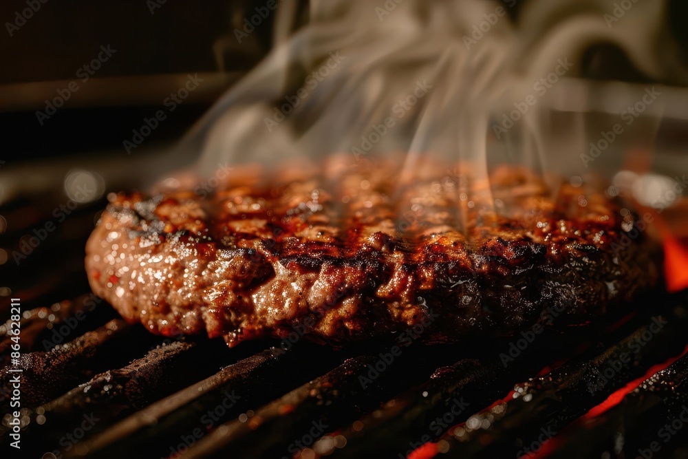 closeup of burger patty sizzling on grill savory crust developing mouthwatering grilling process food photography closeup of burger patty sizzling on grill savory crust developing mouthwatering grilling process food photography
