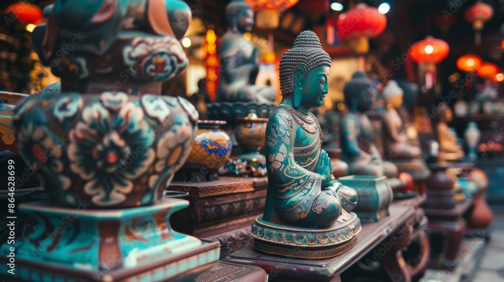 Buddha statues at an outdoor market Buddha statues at an outdoor market