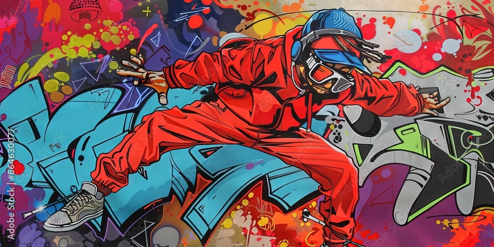 Fototapeta premium graffiti street art cartoon, hip hop inspired, modern illustration, Krump Dancing Figure, 