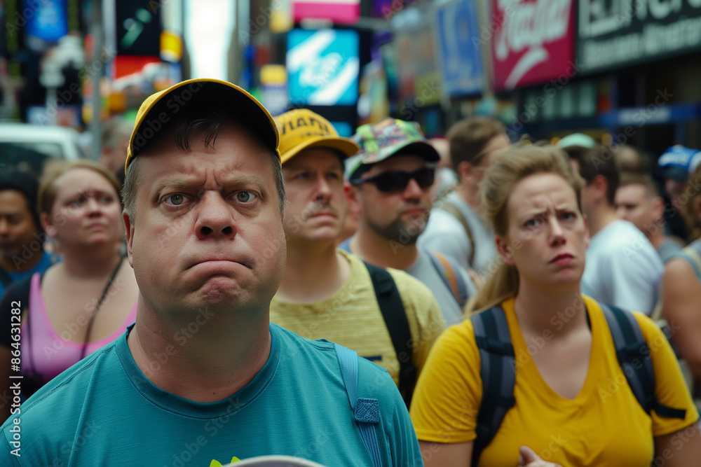 Group of people with funny and puzzled expressions in a crowded city street Group of people with funny and puzzled expressions in a crowded city street