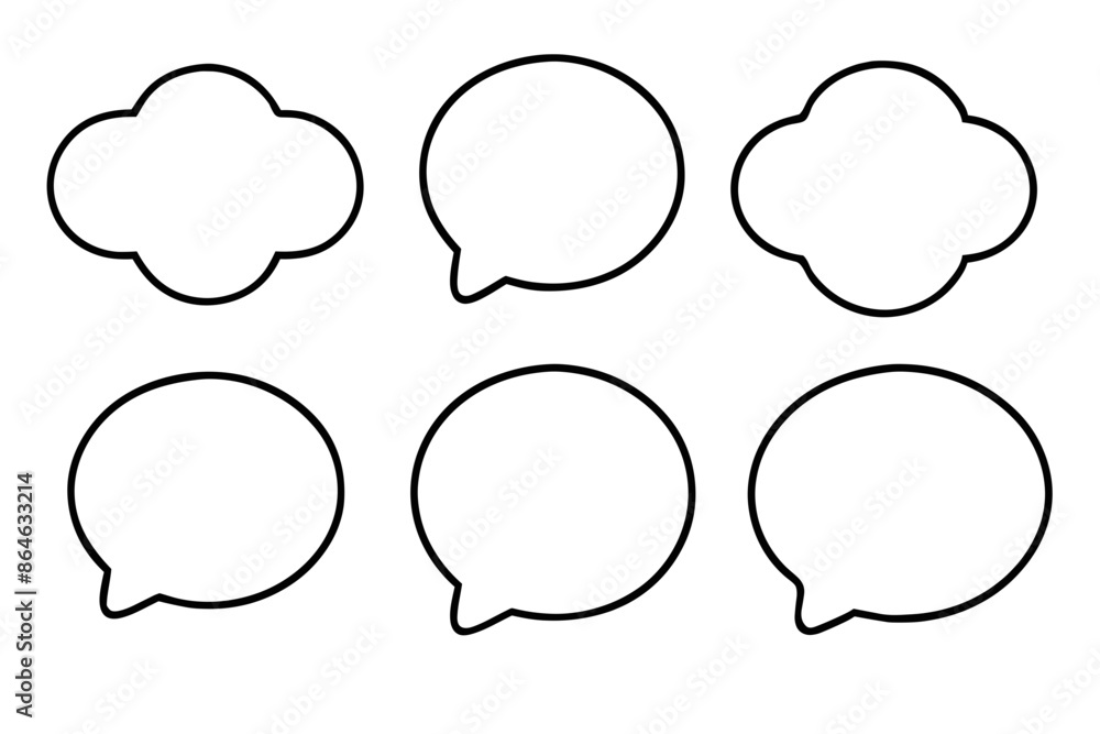 Fototapeta premium Speech Bubble Collection, Black and White, Outline Style, Vector Graphics