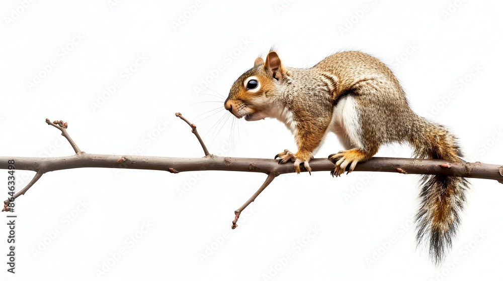 Obraz premium Squirrel Balancing on Thin Branch with Blank Space
