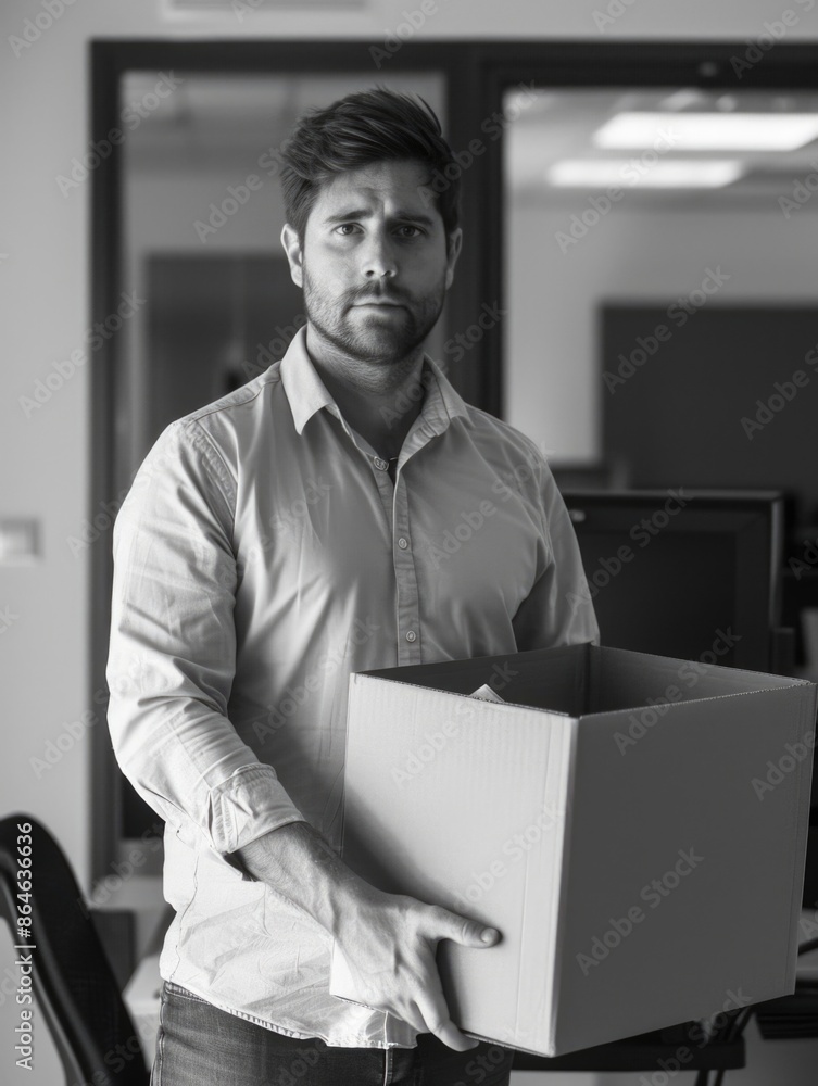 A man holding a box in an office setting A man holding a box in an office setting