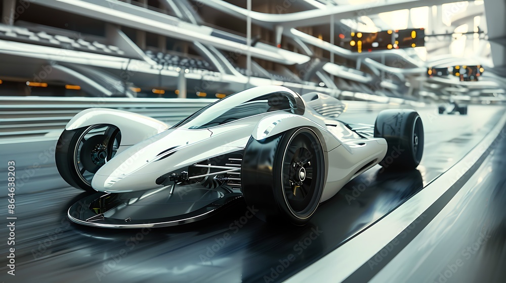 Futuristic Race Car on a Modern Track Futuristic Race Car on a Modern Track