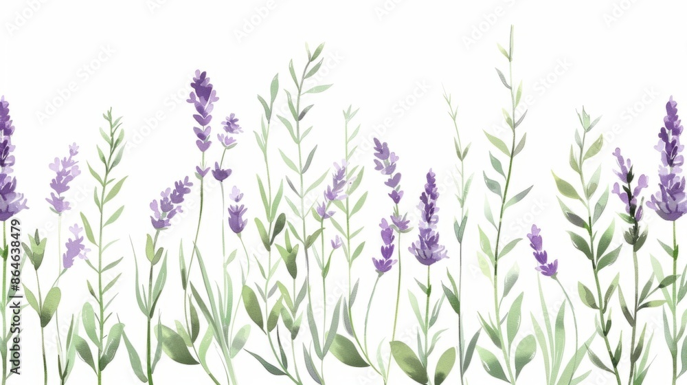Obraz premium A watercolor painting of a row of lavender flowers, background, wallpaper