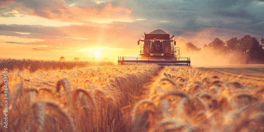 Fototapeta premium Sunset Harvest in Golden Wheat Field