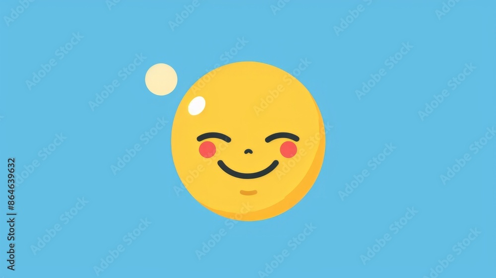 A yellow emoji with a smiling face and red cheeks on a blue background A yellow emoji with a smiling face and red cheeks on a blue background