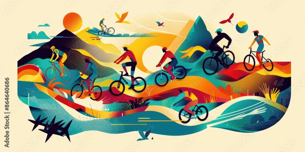 a graphic representation of the disciplines of the Summer Olympic Games, football, swimming, volleyball, cycling, gymnastics, canoeing in France a graphic representation of the disciplines of the Summer Olympic Games, football, swimming, volleyball, cycling, gymnastics, canoeing in France