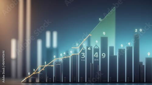 Business strategy and digital data  business technology  digital marketing  imaginative visuals of business data and financial number graphs  blurred background  business concept. Stock diagram.