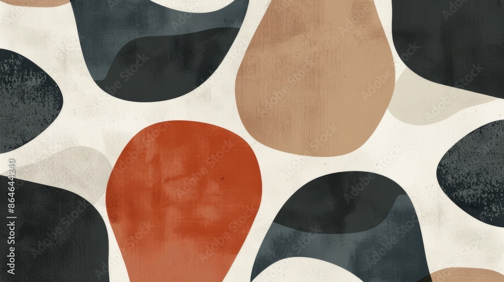 illustration of an abstract pattern with rounded shapes in black, red, tan, and white, background, wallpaper illustration of an abstract pattern with rounded shapes in black, red, tan, and white, background, wallpaper