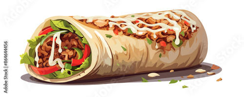 A wrap of food with a creamy sauce on top. Vector icon