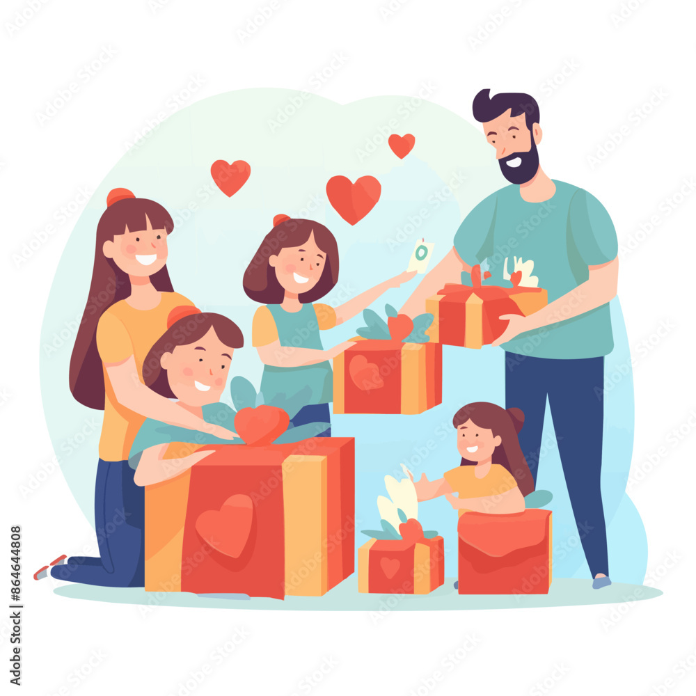 A family is giving presents to each other. Vector icon A family is giving presents to each other. Vector icon