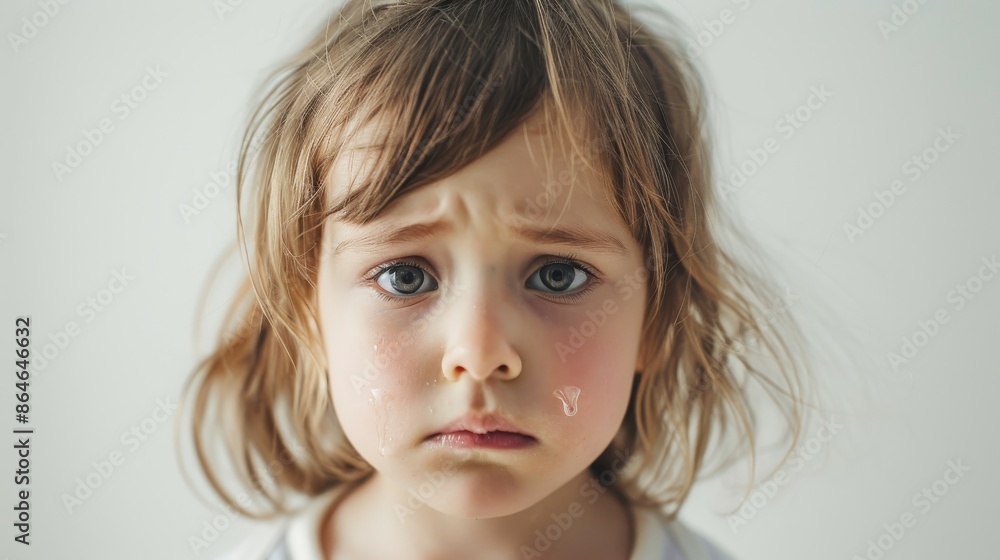 A young girl with blonde hair looks forlornly at the camera A young girl with blonde hair looks forlornly at the camera
