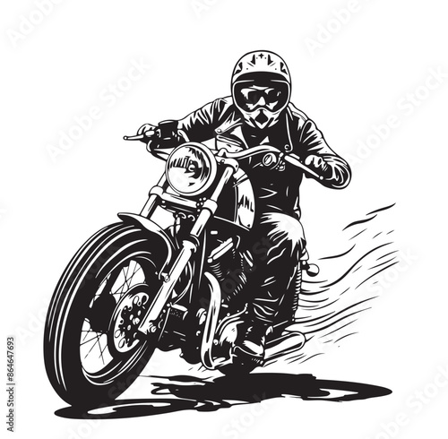 Biker on a motorcycle. Hand drawn sketch vector illustration