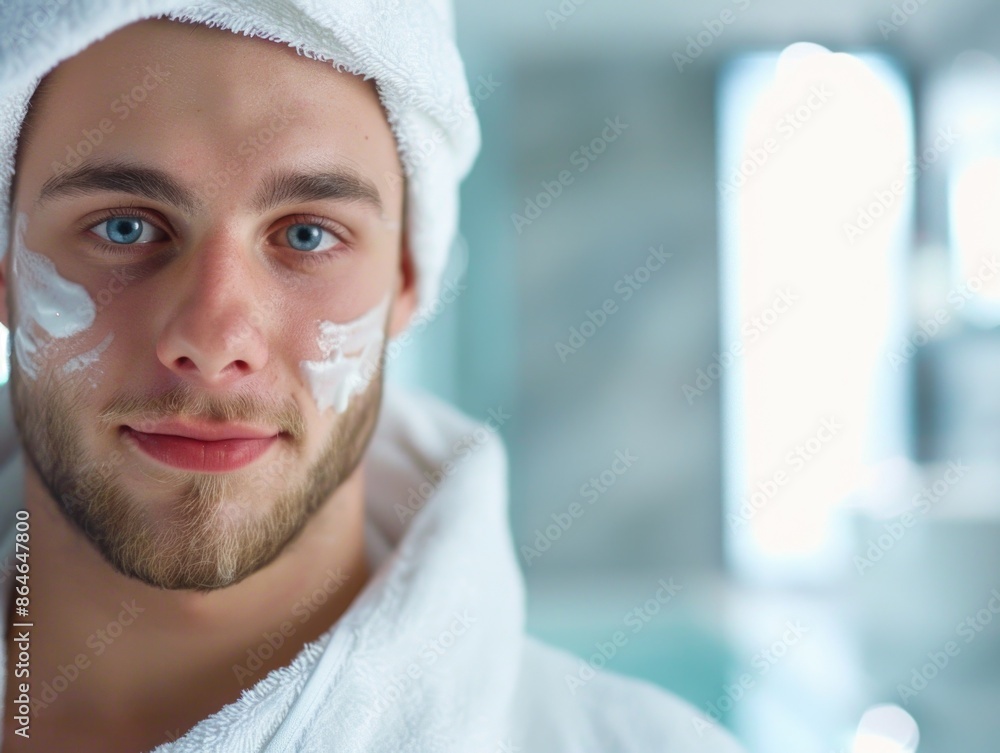 A person wearing a towel wrapped around his head, likely in a cultural or traditional setting A person wearing a towel wrapped around his head, likely in a cultural or traditional setting