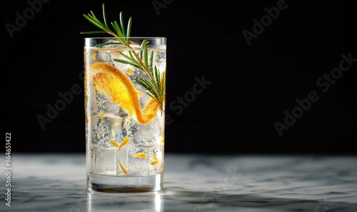 Sparkling Citrus Cocktail With Rosemary Garnish on Marble Surface