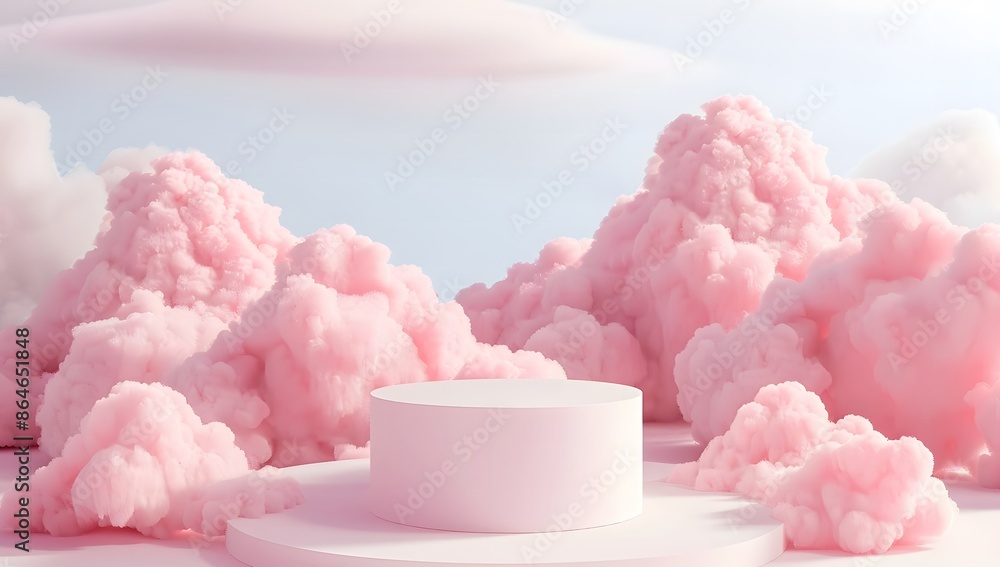 3D Pink Podium on Cloudy Night Sky Background 3D Pink Podium on Cloudy Night Sky Background