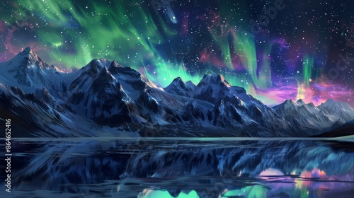 Aurora Night Background of Northern Lights Over Snowy Mountains Aurora photography night landscape