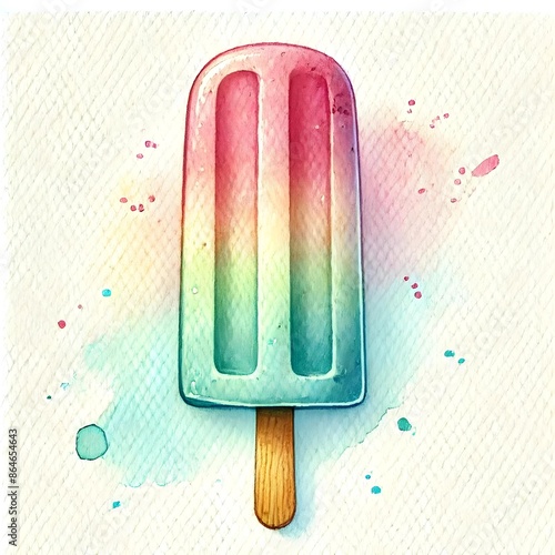 Fruit Ice Cream On A Stick. Tri-Color Popsicle Isolated. Bright Color, Summer Mood. Tasty And Refreshing Popsicles. Generative AI