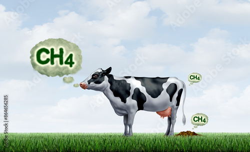 Fotografija Methane Emmissions From Livestock and the Environmental impact of cow belching and burping  or flatulence and manure CH4 due to enteric fermentation
