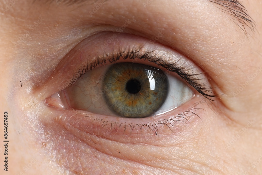 Obraz premium Woman with beautiful green eyes, macro photo