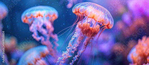 Close Up of Orange and Blue Jellyfish in an Aquarium