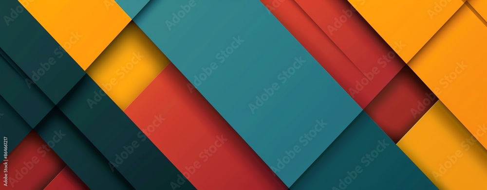 Colorful abstract geometric background with layered paper shapes in vibrant shades of yellow, red, blue, and green.