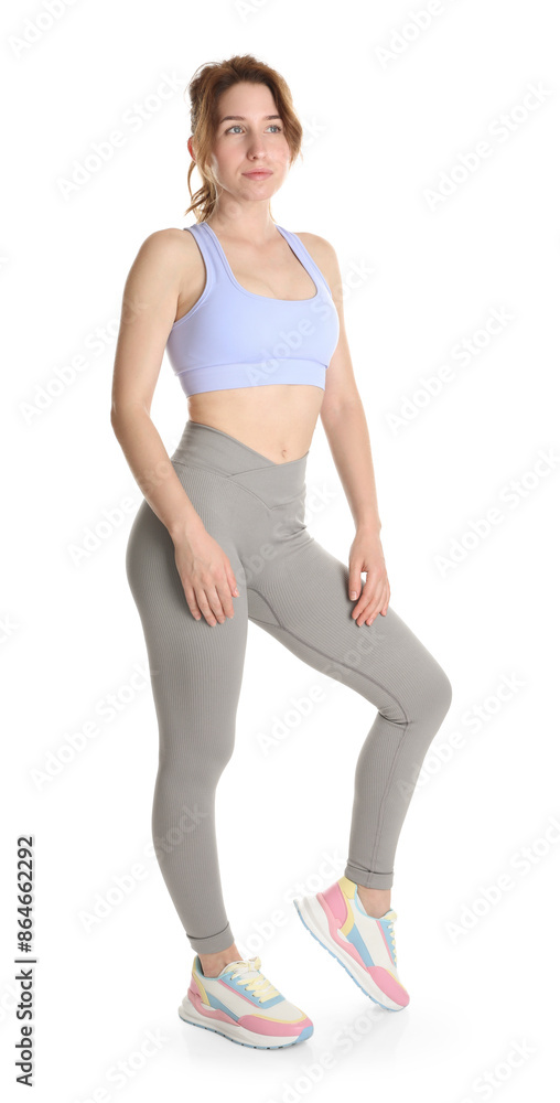 Woman with slim body posing on white background Woman with slim body posing on white background