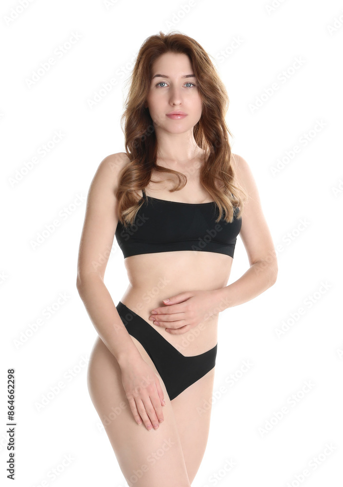 Woman with slim body posing on white background Woman with slim body posing on white background