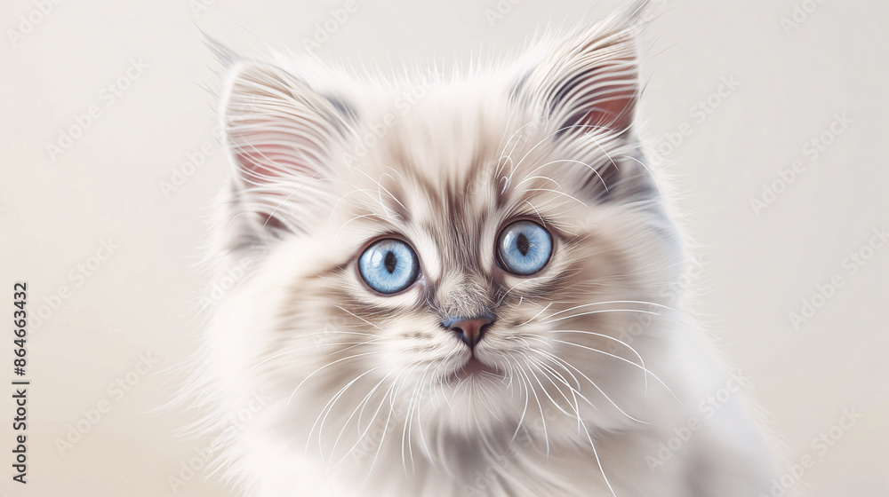 watercolor painting of a fluffy Ragdoll kitten, watercolor painting of a fluffy Ragdoll kitten,