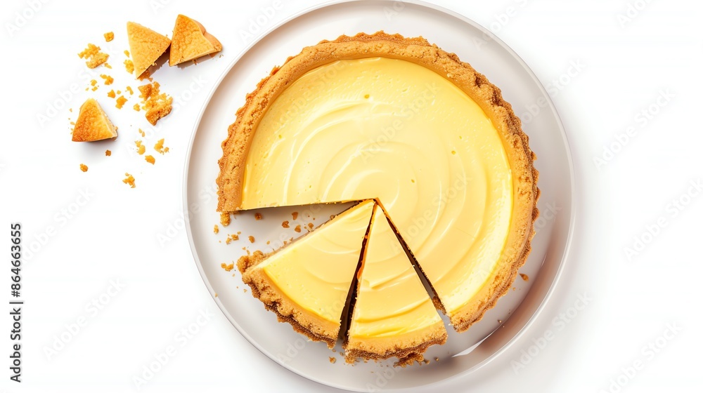 A top view of Cheesecake isolated white background, studio light for focused advertising A top view of Cheesecake isolated white background, studio light for focused advertising