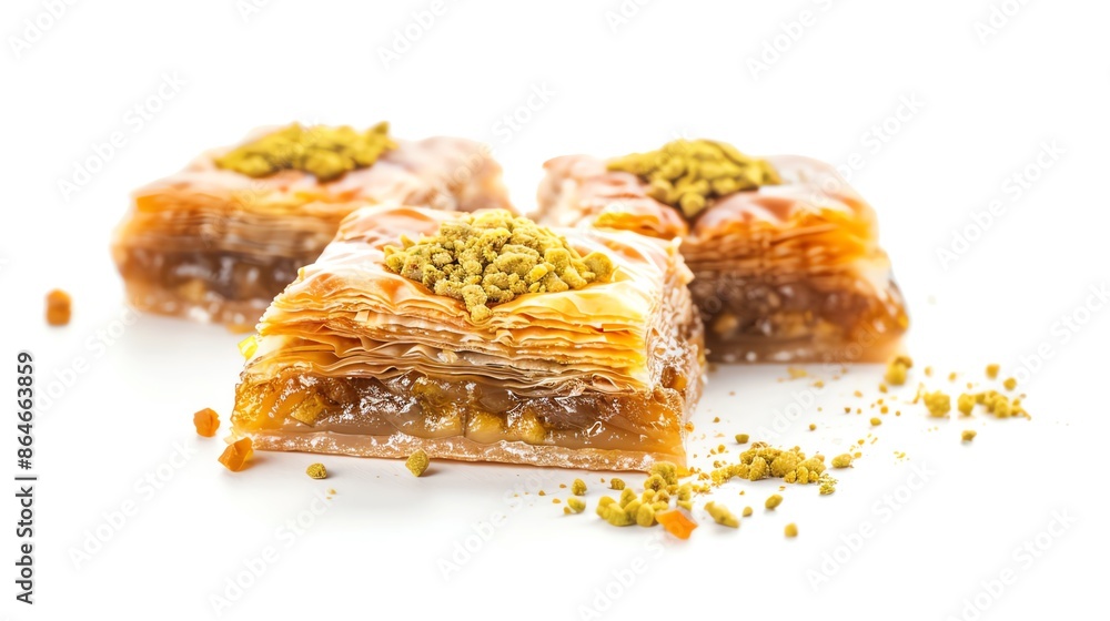 A view of Baklava isolated white background, studio light for focused advertising A view of Baklava isolated white background, studio light for focused advertising