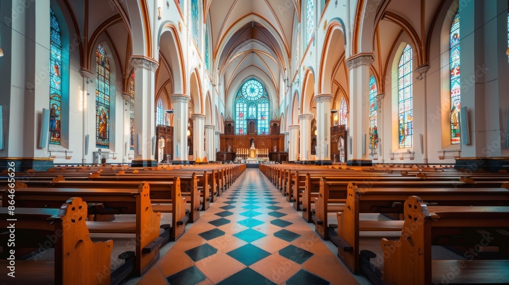 Fototapeta premium angular view from inside an empty catholic church