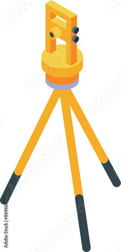 Theodolite standing on tripod is measuring land plot on white background