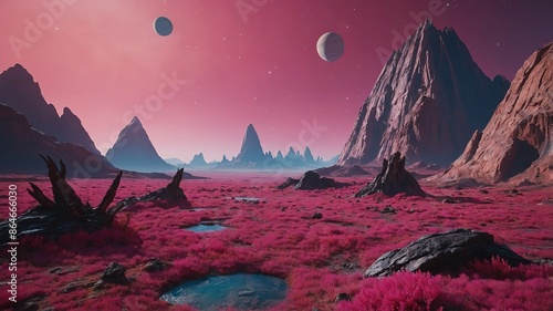 pink theme metaverse alien planet landscape