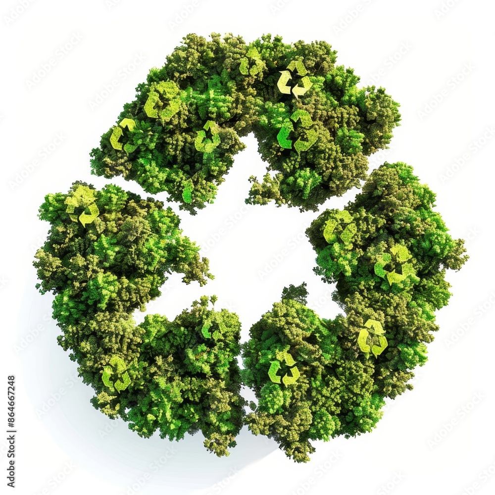 Green plants in the shape of a recycle symbol on a white background. Green plants in the shape of a recycle symbol on a white background.