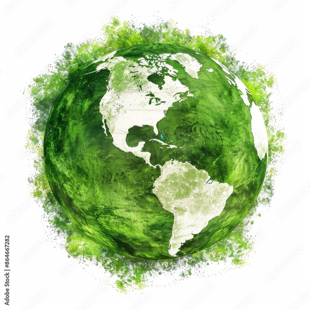 Green textured earth globe with North and South America continents. Green textured earth globe with North and South America continents.