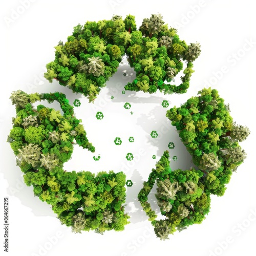 Green trees shaped in recycle symbol, environmental concept.