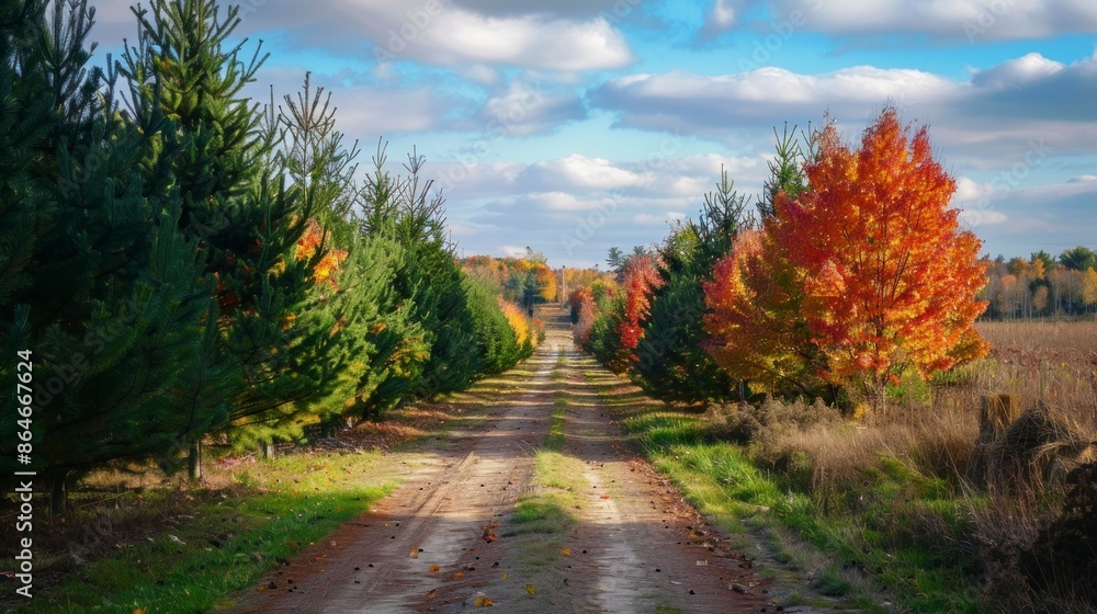 Fototapeta premium dirt road surrounded by trees in the forest