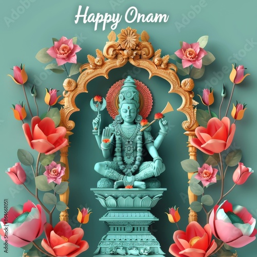 Colorful Floral Greeting for Happy Onam Festival